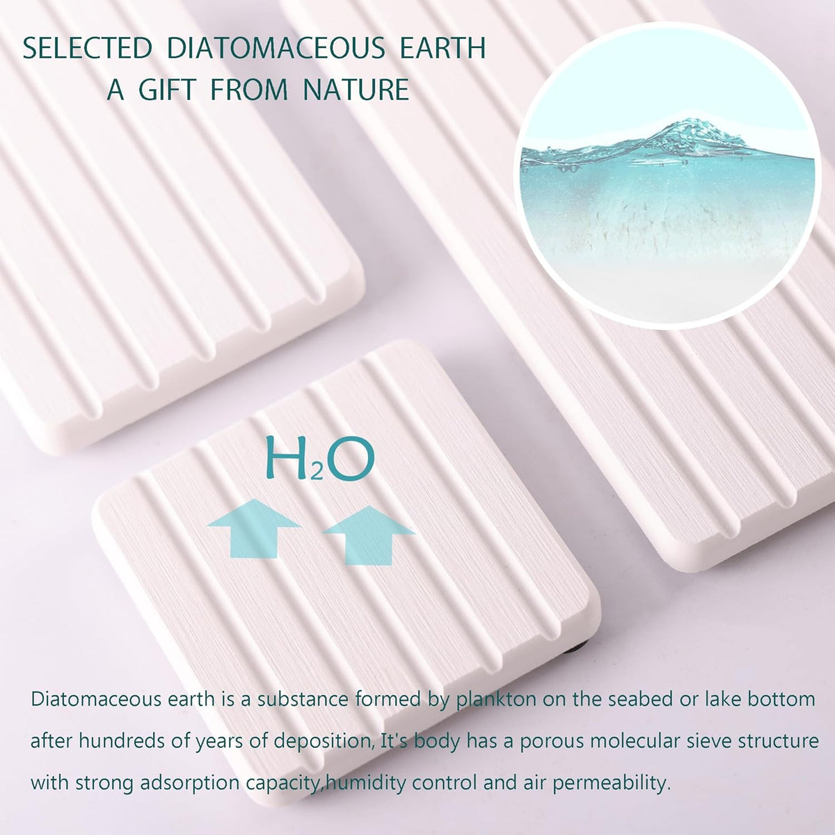 Set of 4 Water Absorbent Diatomite Coasters, Diatomaceous Earth Kitchen Soap Dish, Bathroom Trays