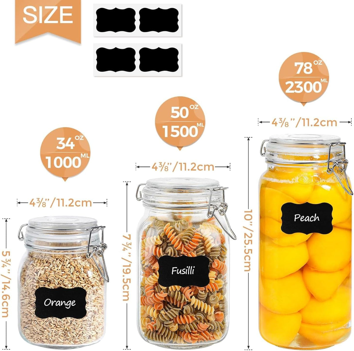 ComSaf Airtight Glass Canister Set of 3 with Lids 34oz Food Storage Jar Square - Storage Container