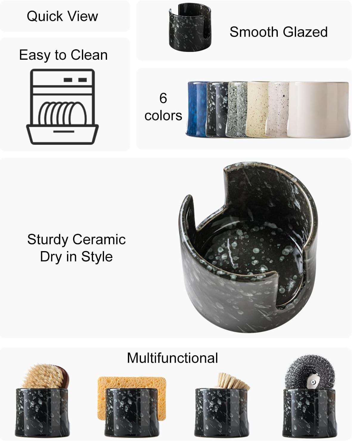 Sponge Holder for Kitchen, Ceramic Sink Caddy Scrub Sponge Rack Dish Rack Scrubbers Holder for