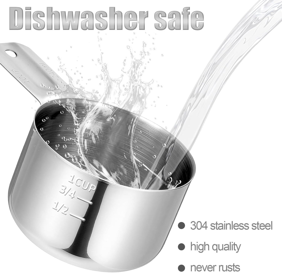 Stainless Steel Measuring Cup, 1 Cup Rice Measuring Cups (8 oz | 240 ml), Single Measure Cups