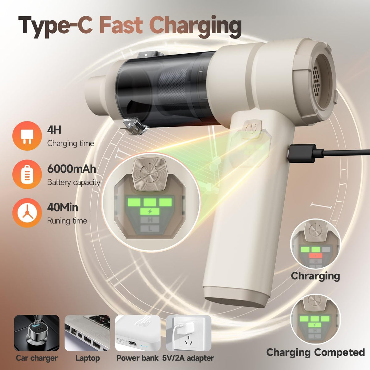 Car Vacuum, Handheld Car Vacuum Cleaner Cordless with Brushless Motor, 20000PA Suction High Power