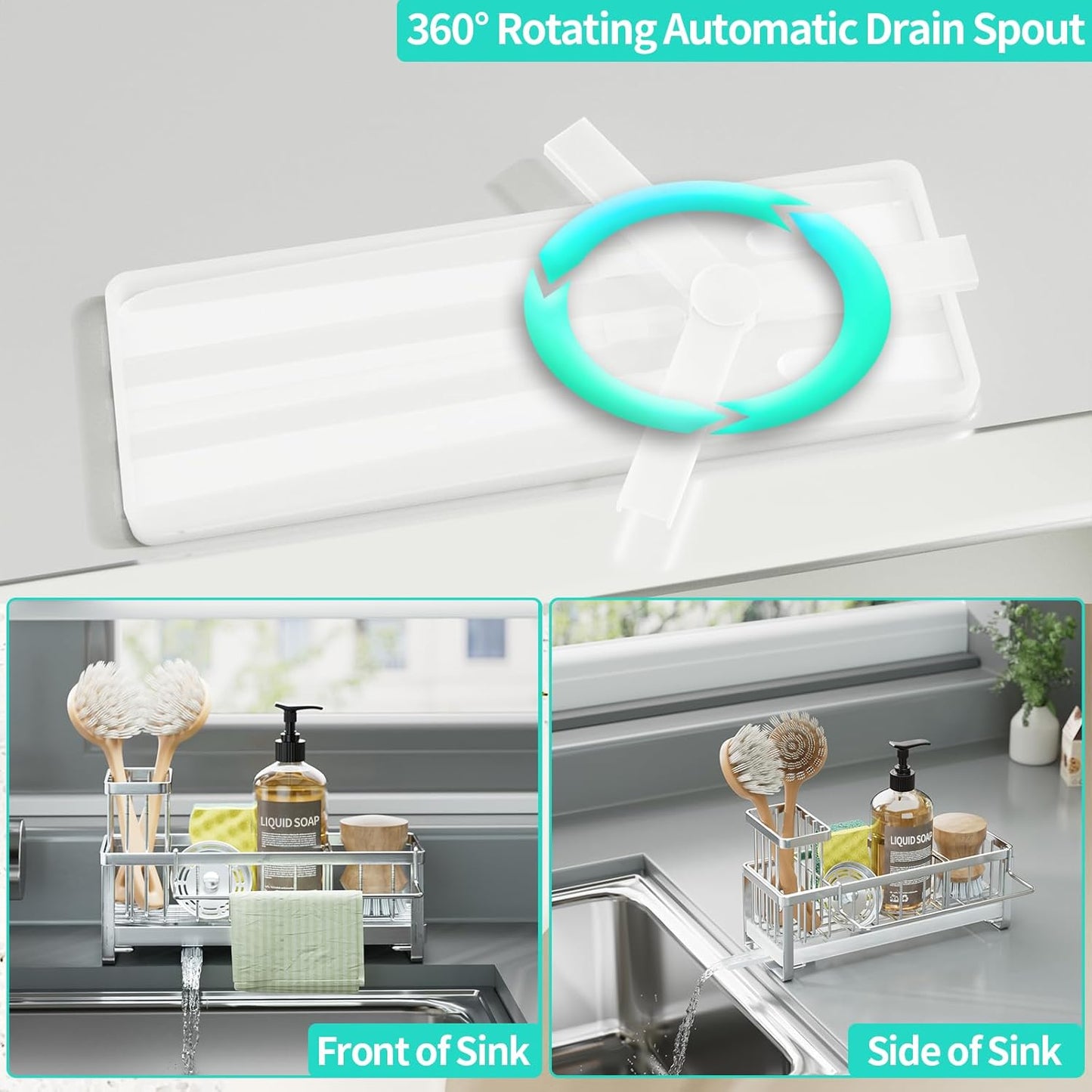HapiRm Sponge Holder for Kitchen Sink - Self-draining Sink Caddy with Brush Holder and Dishcloth