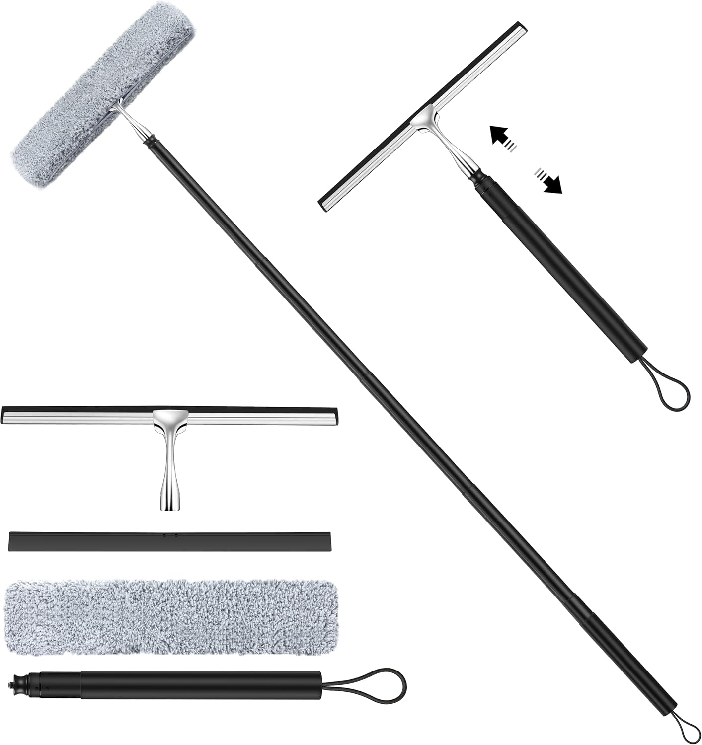 Window Squeegee for Home, 2 in 1 Window Washing kit with Extension Pole Long Handle Squeegee for