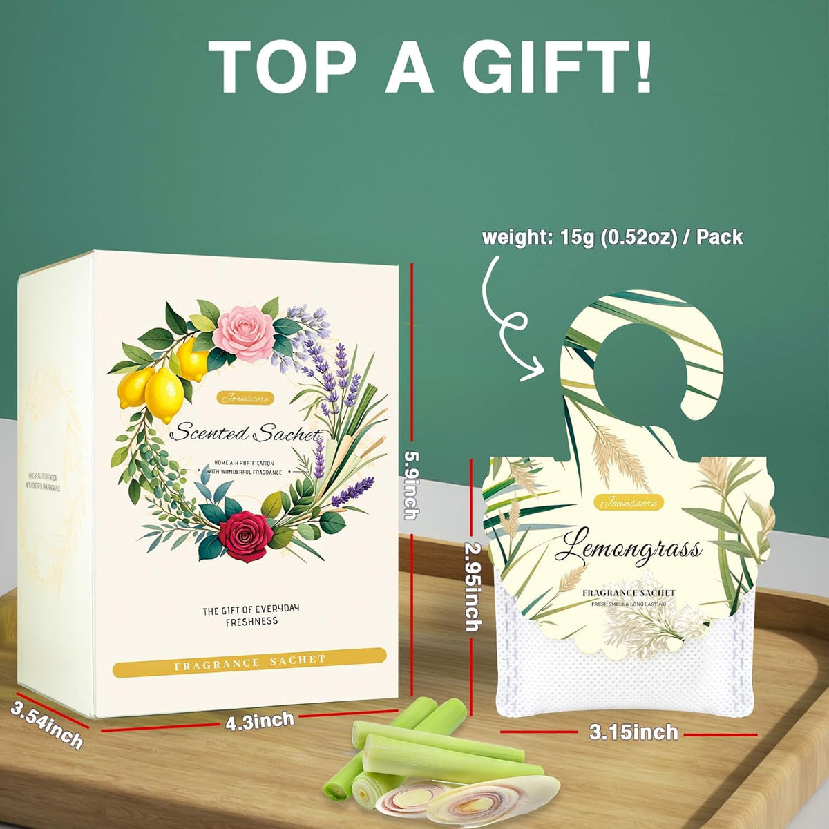 15 Packs Lemongrass Scented Sachets Bag for Drawers and Closets, Air Freshener for Home Fragrance