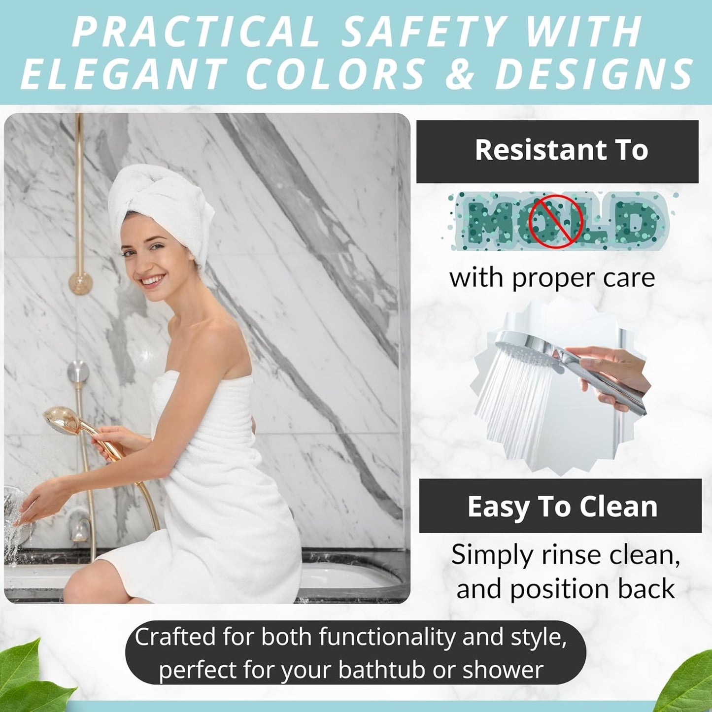 ENKOSI Bath Mat – Large 40 x 16 Inch Non-Slip Bathtub Mat with Suction Cups & Drain Holes – Extra