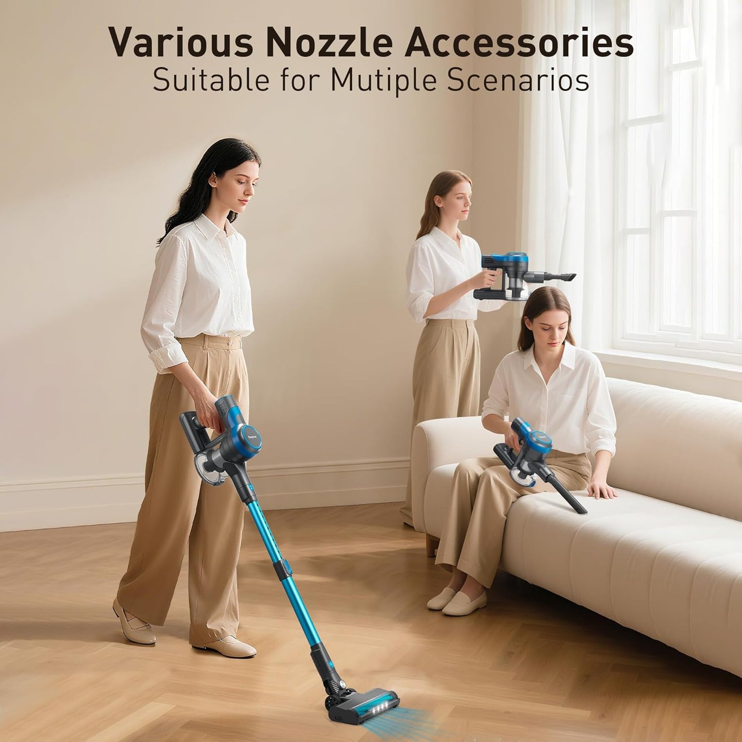 250W 25KPa Suction Cordless Vacuum Cleaner, 6-in-1 Lightweight Stick Vacuum with LED Display, 45
