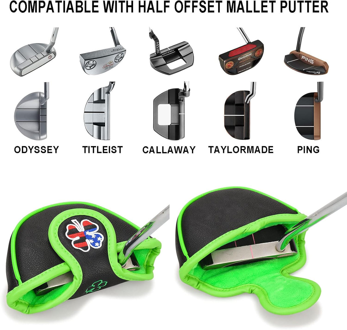 BIG TEETH Putter Cover Mallet Putter Cover Half Mallet Small Golf Headcover, Mini Club Head