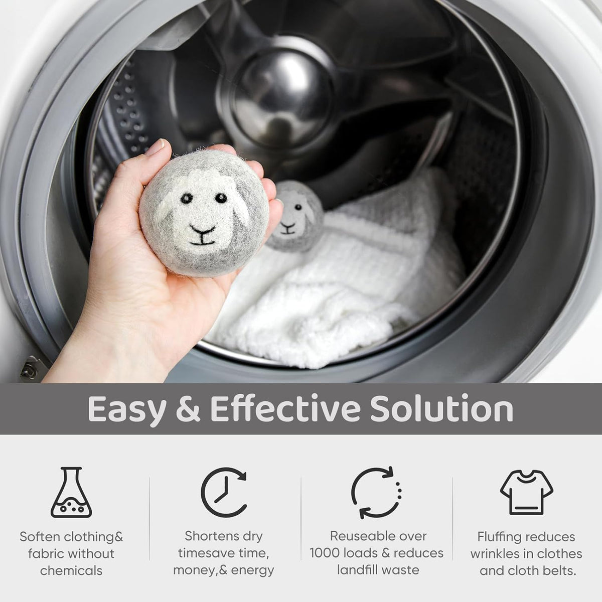 Wool Dryer Balls 6 Pack, Natural Fabric Softener, Dryer Balls Laundry Reusable, Reduces Clothing