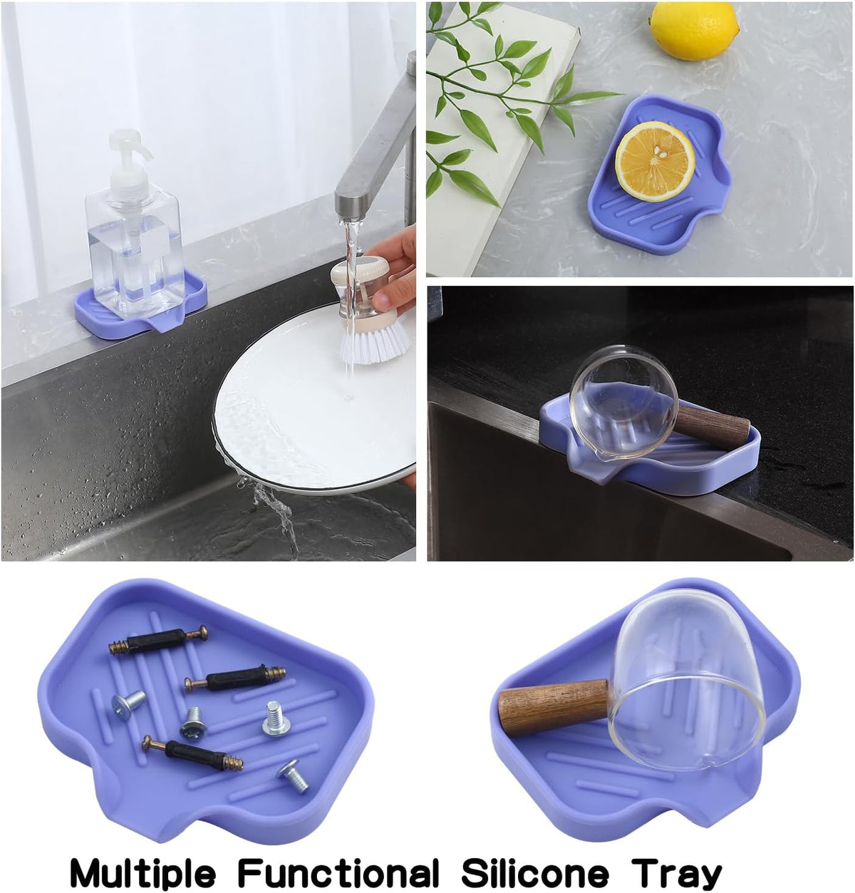 Silicone Bathroom Soap Dishes with Drain Spout-Bathroom and Kitchen Sink Organizer,Sponge