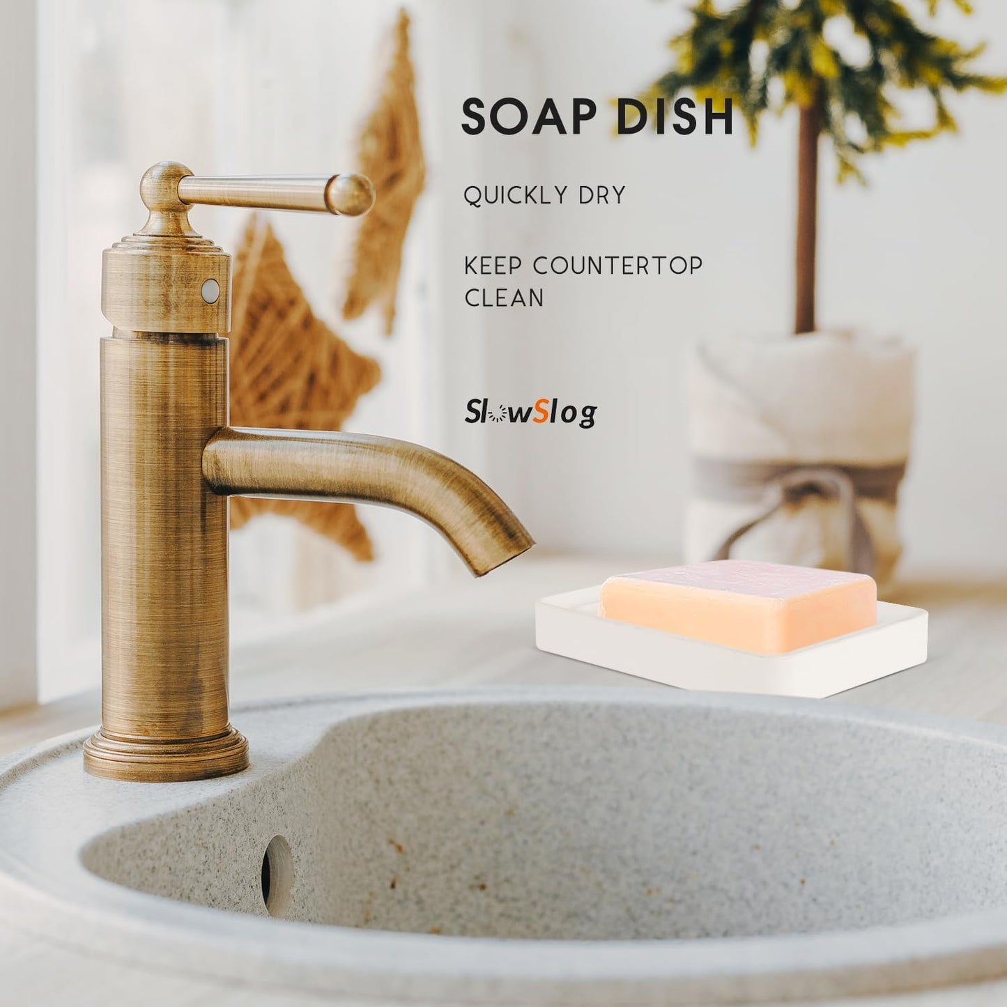 2 Pack Diatomite Soap Trays, Fast Drying Stone Soap Dishes, Natural Diatomaceous Earth Soap