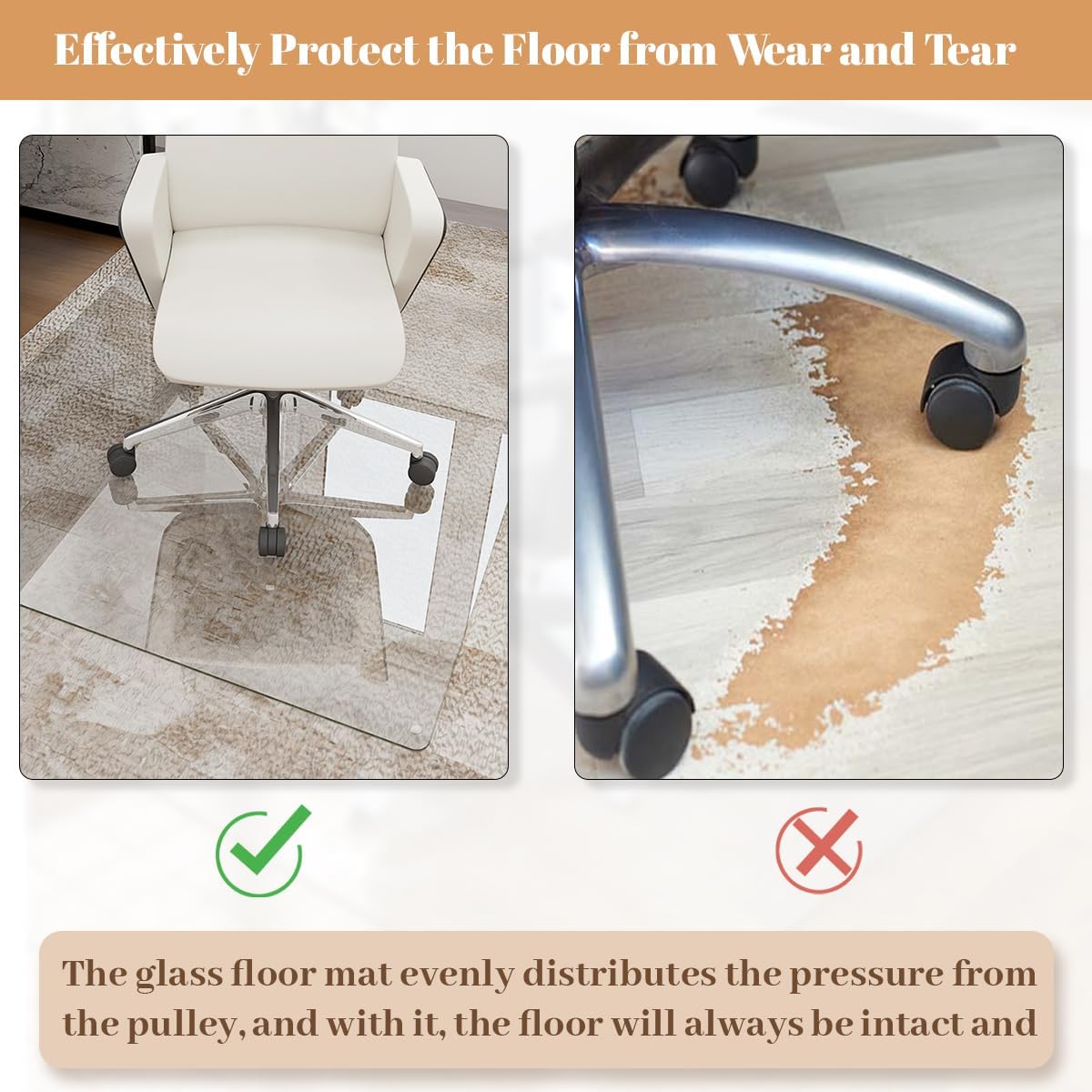 Tempered Glass Floor Mat for Office Chair, 36" x 46" Heavy Duty Hard Office Chair Mat, for Carpeted