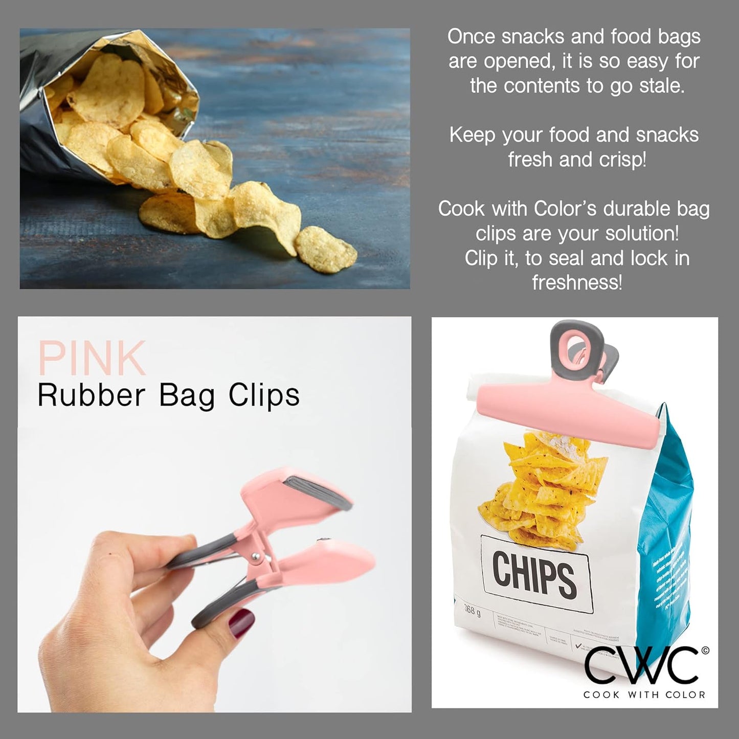 COOK WITH COLOR Food Clips - Wide Heavy Duty Chip Clips, Large Bag Clips for Food Storage with Air