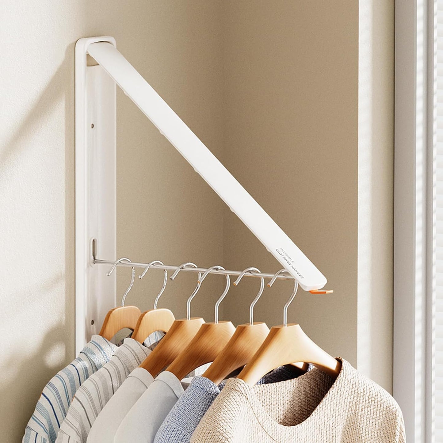 Clothes Drying Rack, Laundry Room Wall Mounted Retractable Clothes Hanger Drying Rack, Laundry