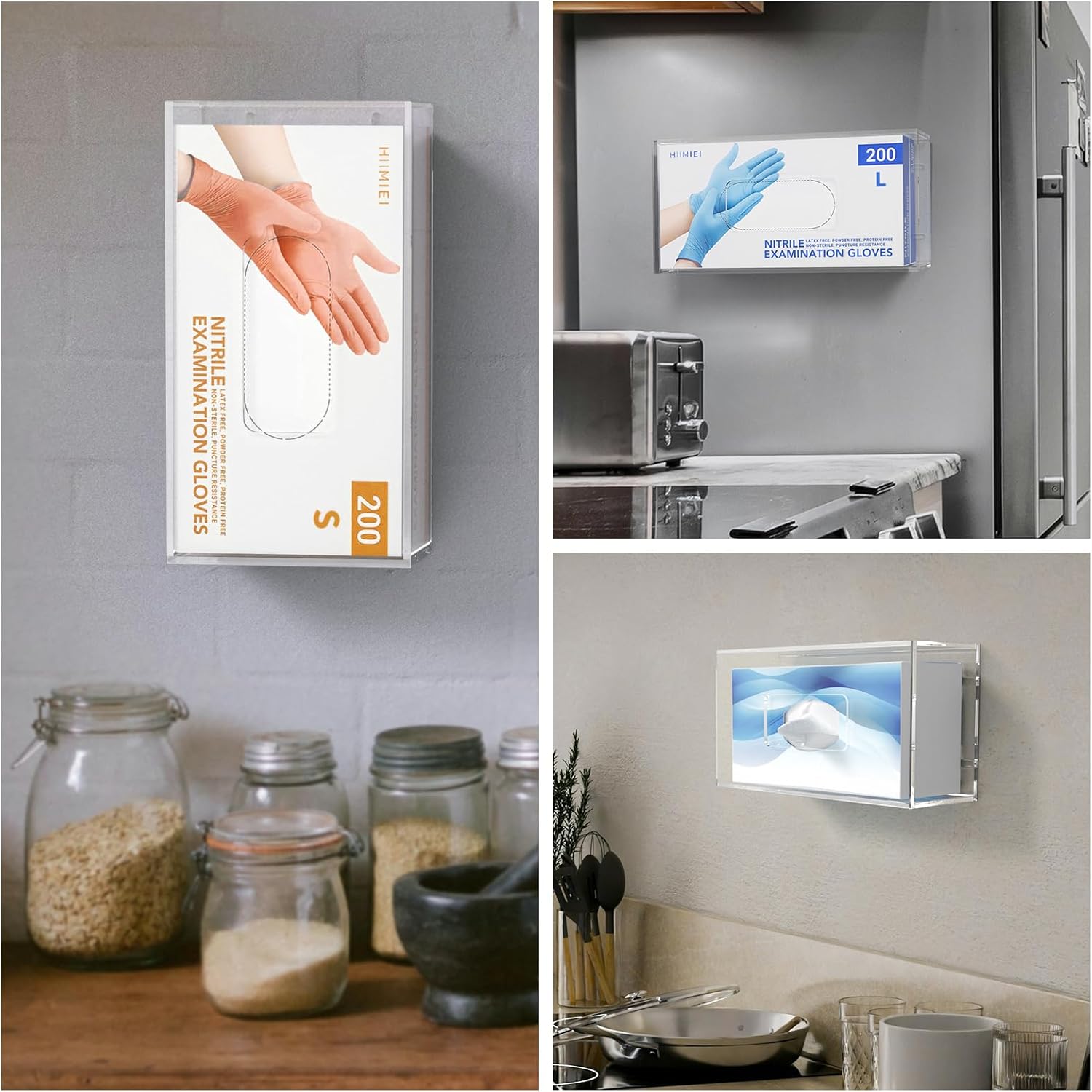 HIIMIEI Glove Holder for Wall Mount: Magnetic Gloves Box Holder, Acrylic Disposable Rubber Latex