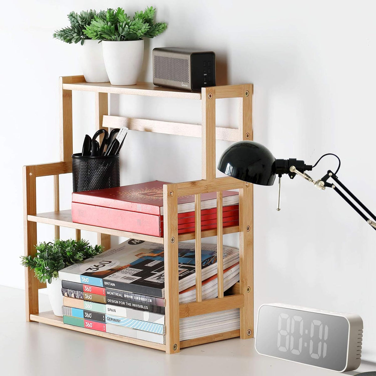 Bamboo Spice Rack Kitchen Countertop Organizer Storage Shelves-3 tier Standing Pantry Shelf with