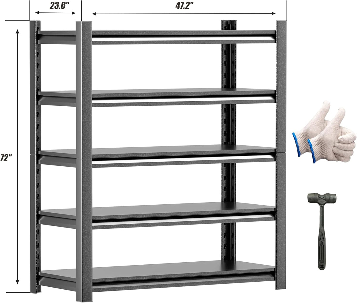 3pieces Garage Shelving,5 Tier 72"X47.2"X23.6"Inches,Storage Shelves Heavy Duty Thickened Metal