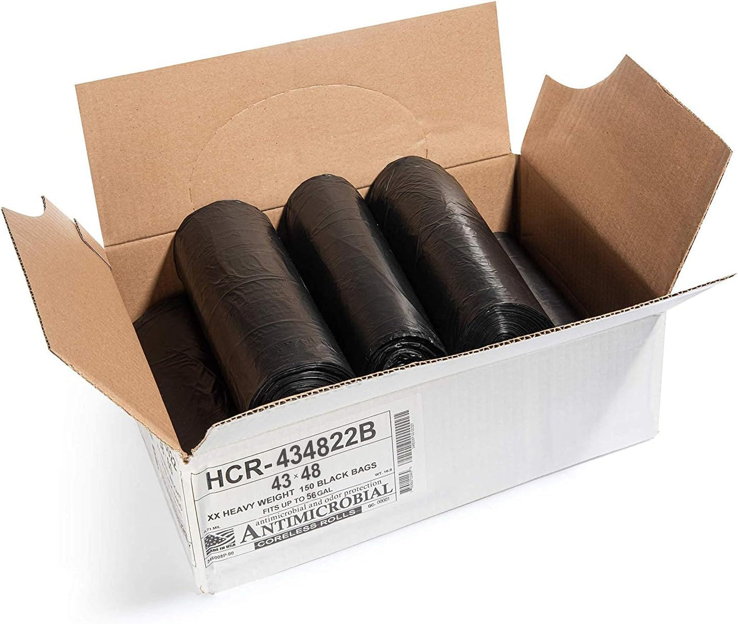 Aluf Plastics High Density Trash Bags, 56 Gallon, 150 Count, 22 Micron (eq), 43" x 48", Black, for