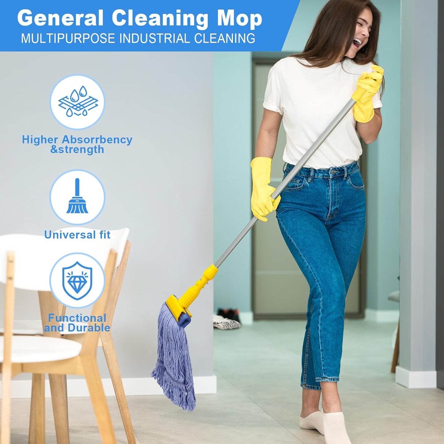 2 Pack Mop Head Replacement, Cleaning Heavy Duty Mop Head Commercial Replacement, Wet Industrial