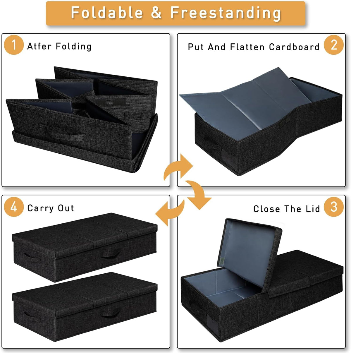 punemi Under The Bed Storage Containers 3 Pack, 6 Inch Tall Stackable Underbed Storage Bins With