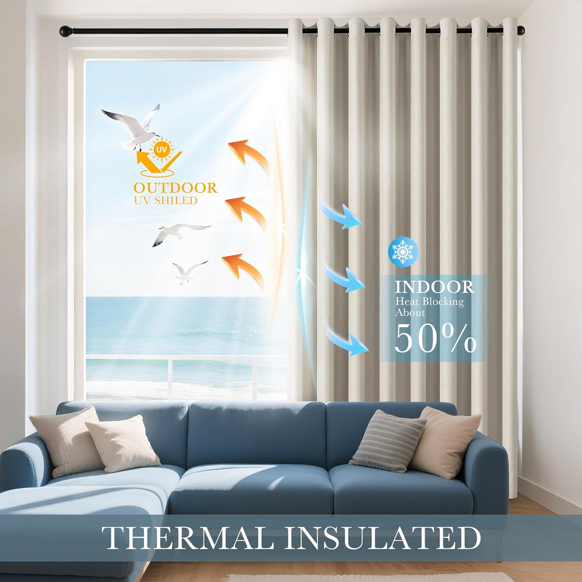 PONY DANCE Cream Blackout Curtains for Bedroom - 2 Pieces Thermal Insulated Room Darkening Drapes