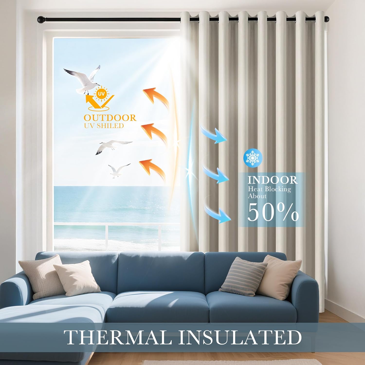 PONY DANCE Cream Blackout Curtains for Bedroom - 2 Pieces Thermal Insulated Room Darkening Drapes