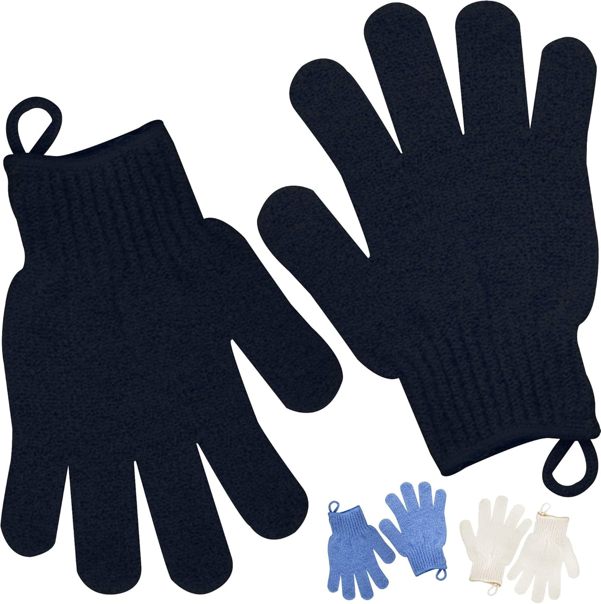 Exfoliating Glove with Hanging Loop - Bath Gloves 1 Pair Shower Gloves, Heavy Exfoliating Gloves