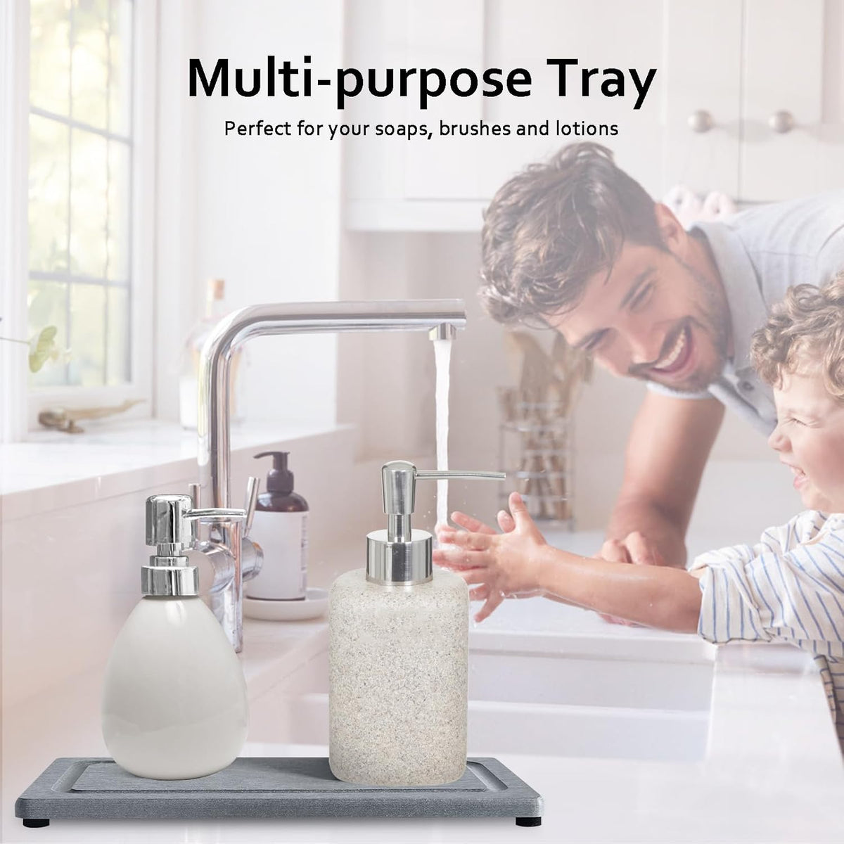 2 PCS Water Absorbing Stone Trays for Bathroom Sink & Kitchen Counter, Fast-Drying Diatomite Sink