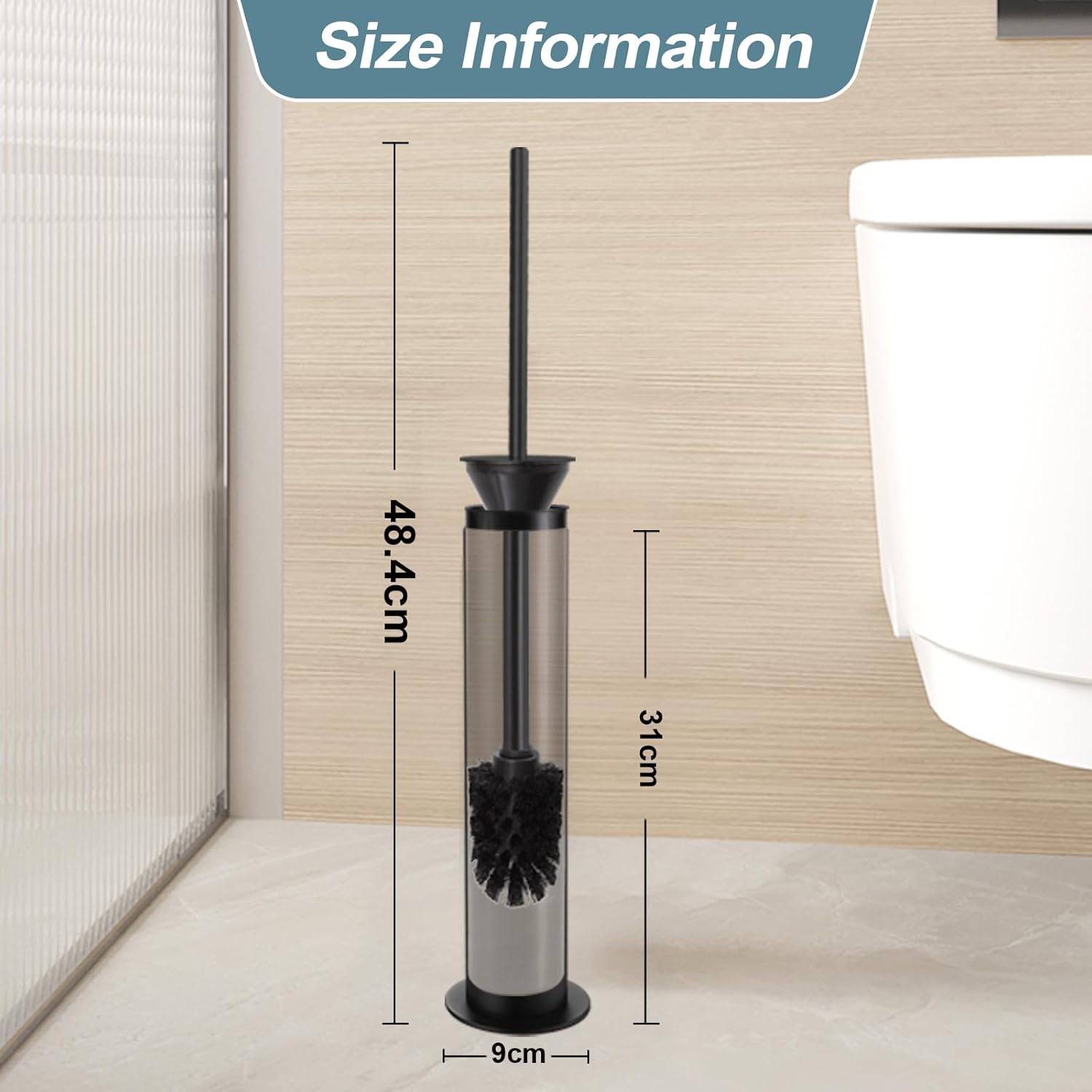 BGL Toilet Brush and Holder Set, Heavy Duty 304 Stainless Steel, Round Base and Long Handle for