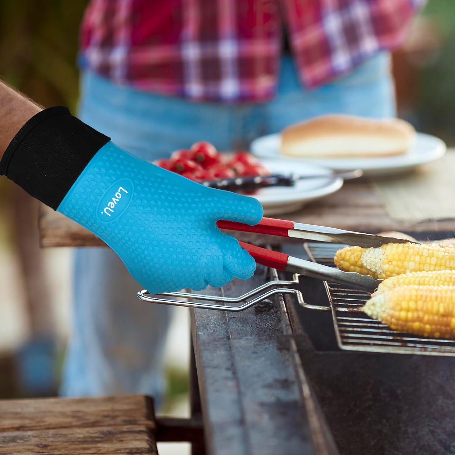 Kitchen Oven Gloves - Dual-Layer Heat Resistant Grilling Gloves, Silicone Oven Mitts with 5