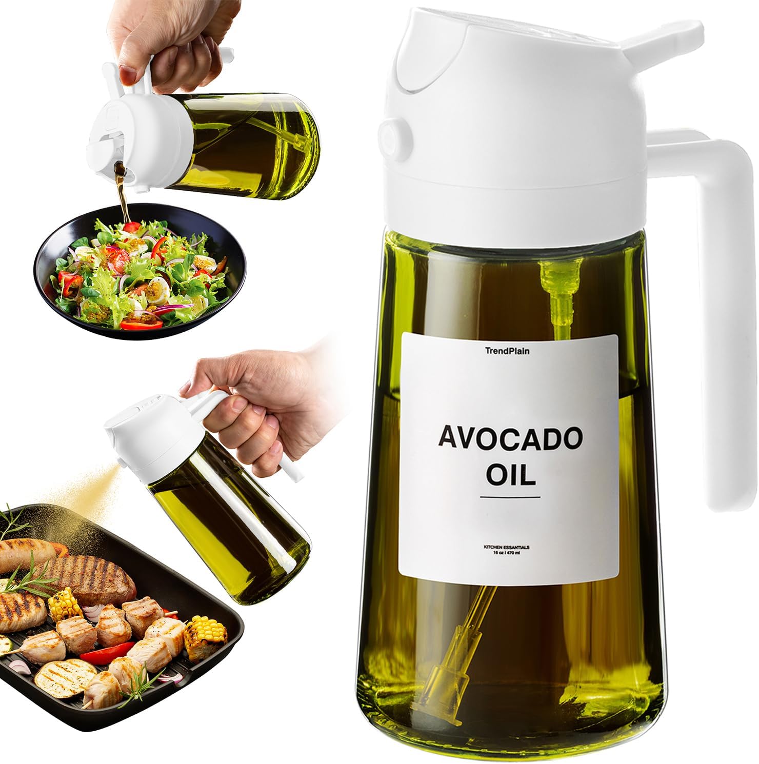 TrendPlain - Original 16oz/470ml Olive Oil Dispenser Bottle for Kitchen Gadgets and Air Fryer