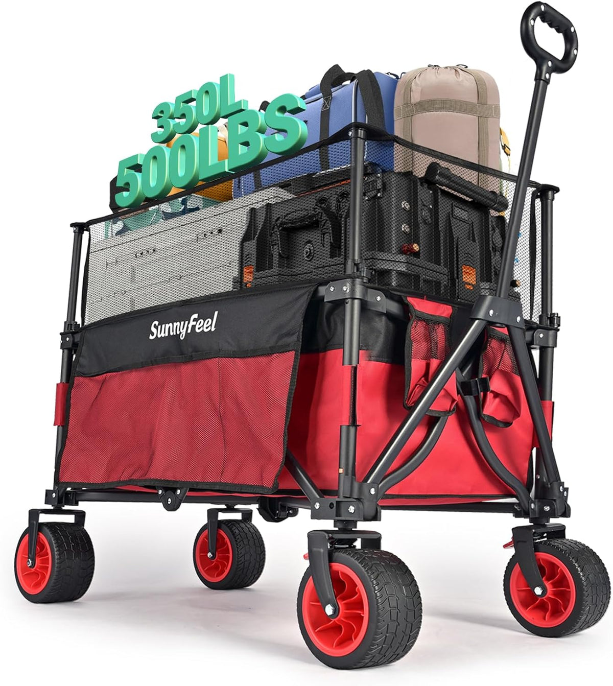 SUNNYFEEL Heavy Duty Collapsible Outdoor Utility Wagon Cart 500LB Capacity Adjustable