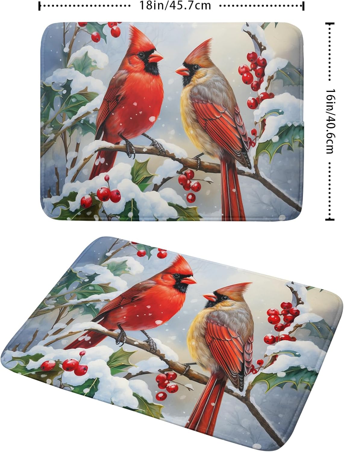 Winter Cardinal Birds Dish Drying Mat, Holly Berry Branches Dish Drying Mat for Kitchen Counter