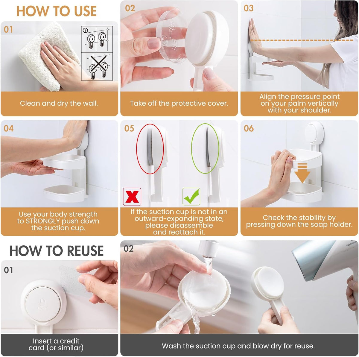 LEVERLOC Soap Dish Holder for Shower Double Layer Suction Cup Wall Mounted NO-Drilling Self