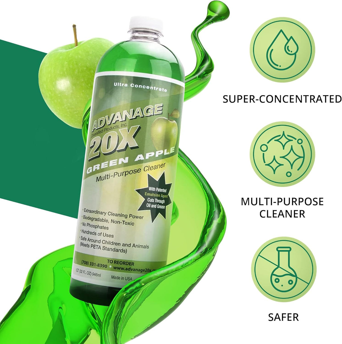Advanage 20X All Purpose Cleaner Concentrate – Green Apple Eco-Friendly Heavy Duty Degreaser