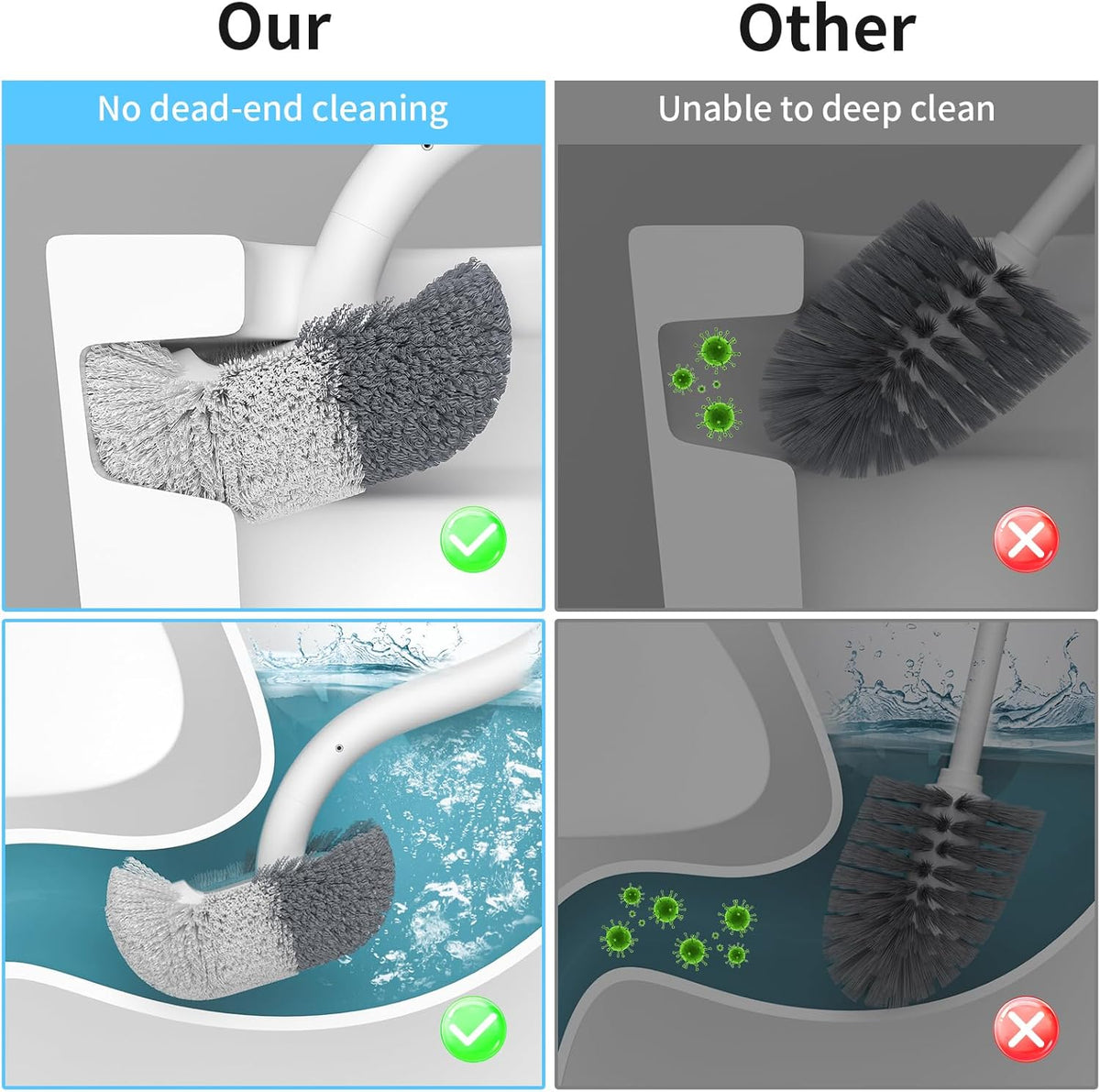 Marbarsse Bathroom Toilet Bowl Brush and Holder, Curved Design Dismount Toilet Brush for Deep