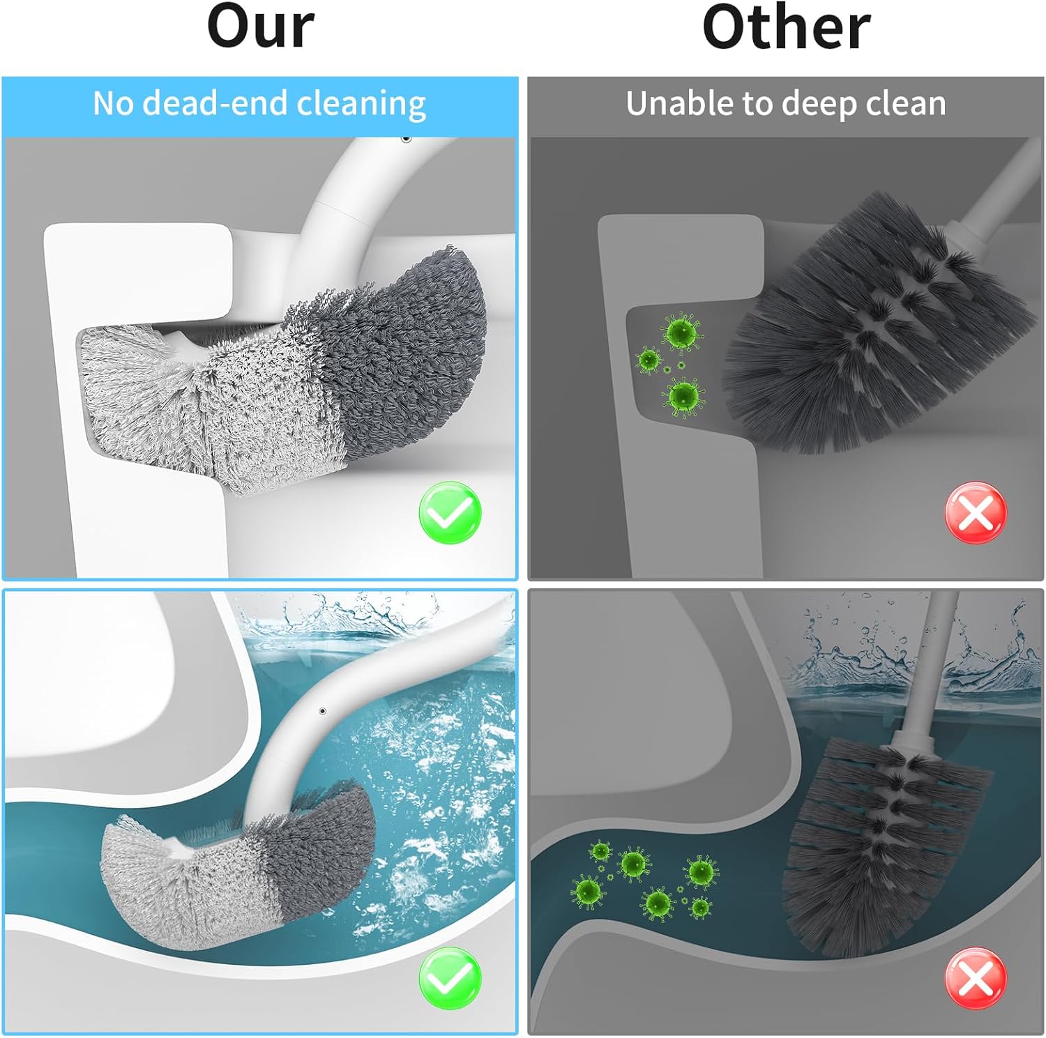 Marbarsse Bathroom Toilet Bowl Brush and Holder, Curved Design Dismount Toilet Brush for Deep
