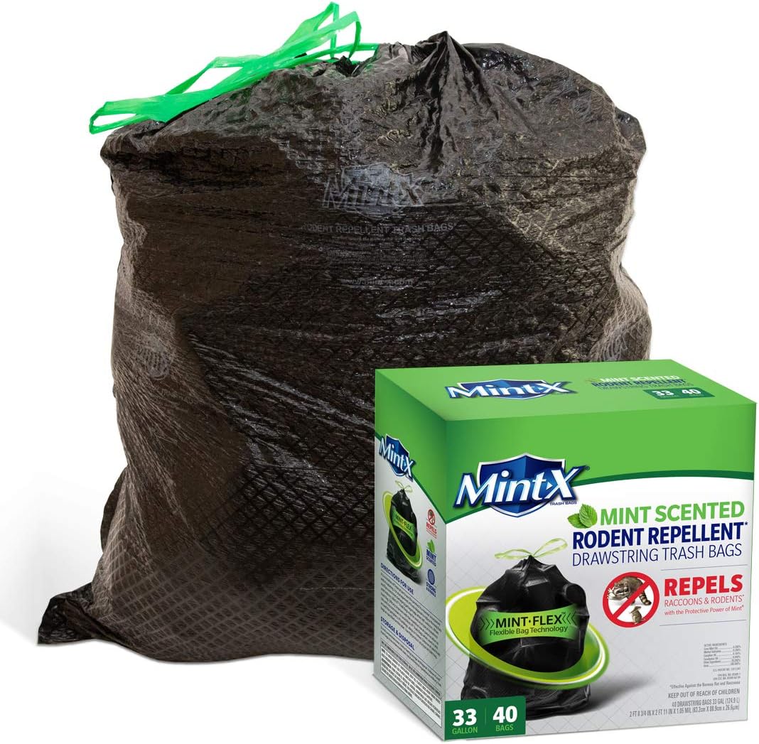 Mint-X Rodent Repellent Outdoor Home and Industrial Trash Bags with Drawstring & Mint-Flex