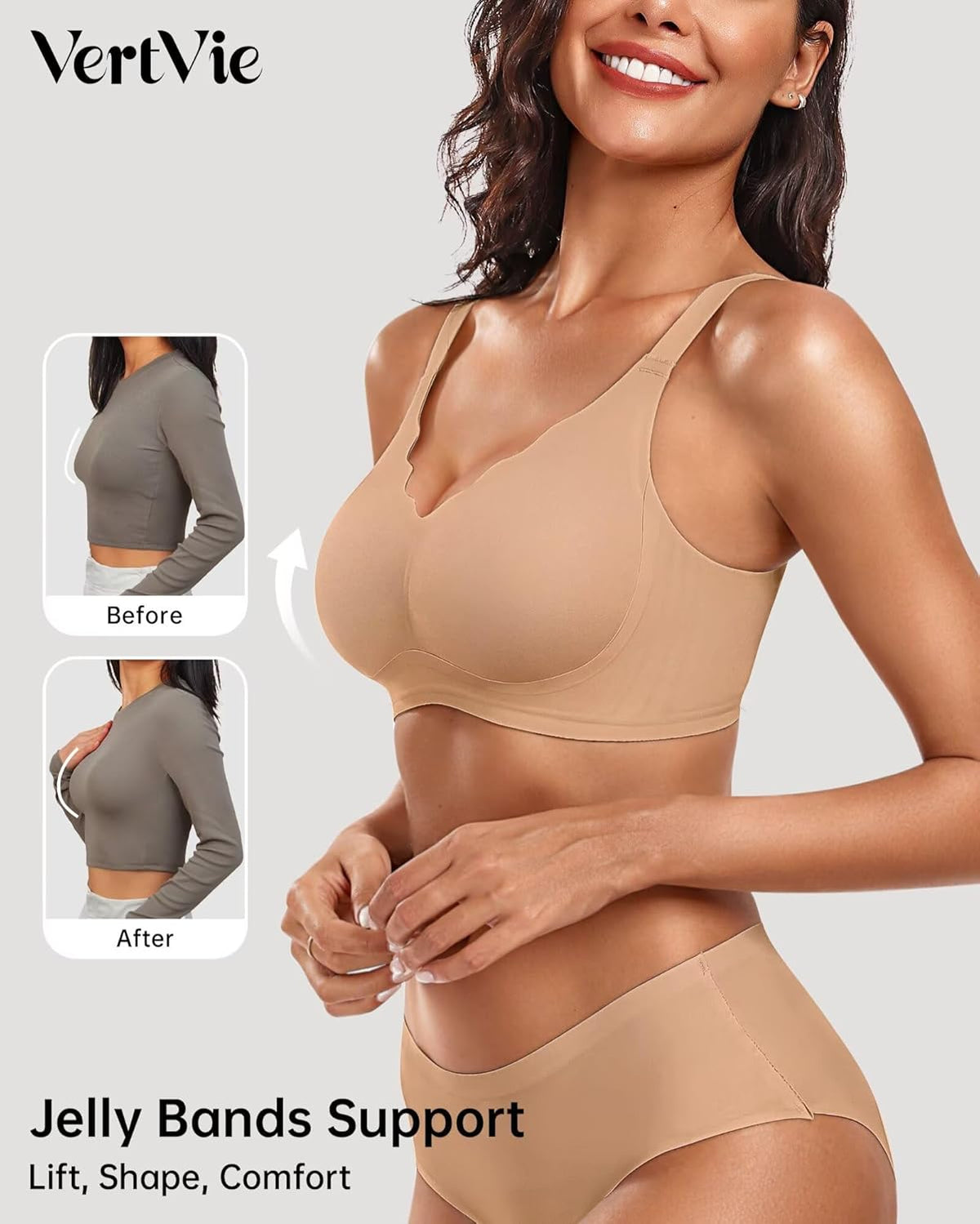 Vertvie Womens Seamless Bras No Underwire Supportive Wireless Push Up Full Coverage Bralette