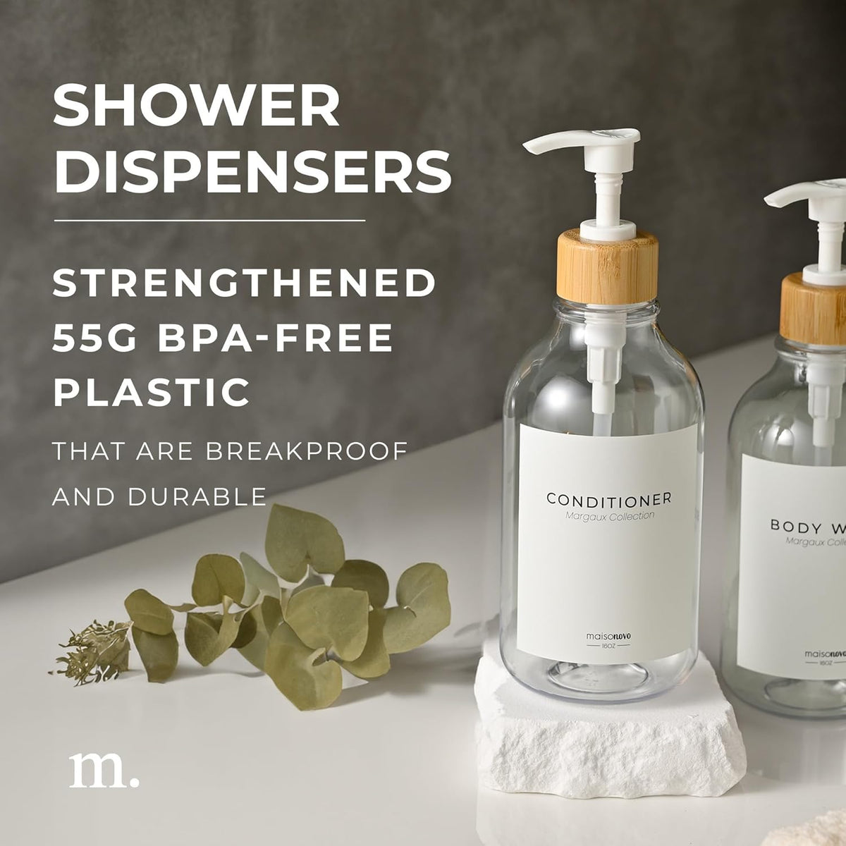 MaisoNovo Refillable Shampoo and Conditioner Bottles | 16.9 fl oz Set of 3 Clear Plastic Bottles