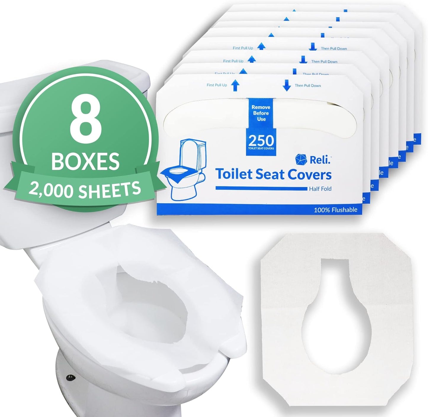 Reli. Toilet Seat Covers (2000 Pcs, 8 Packs of 250) | Disposable Toilet Seat Cover - Flushable