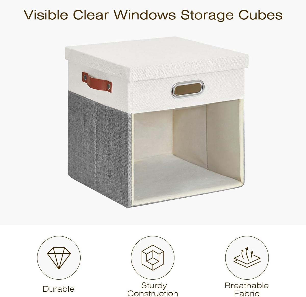 Fabric Storage Cubes with Clear Windows and Lids, 13'' Foldable Storage Bins with 3 Handles