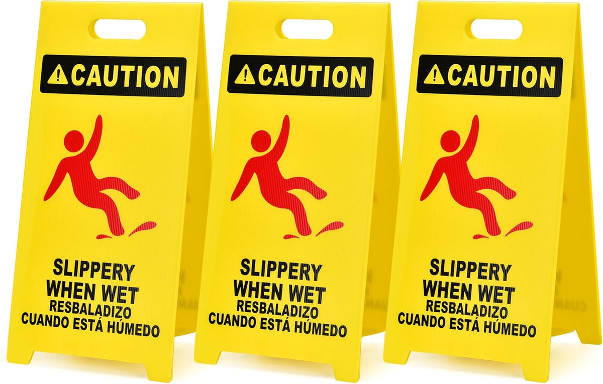 MATTHEW CLEANING 25'' Industrial Wet Floor Sign 3 Pack 2-Sided Durable Corrugated Plastic Birght