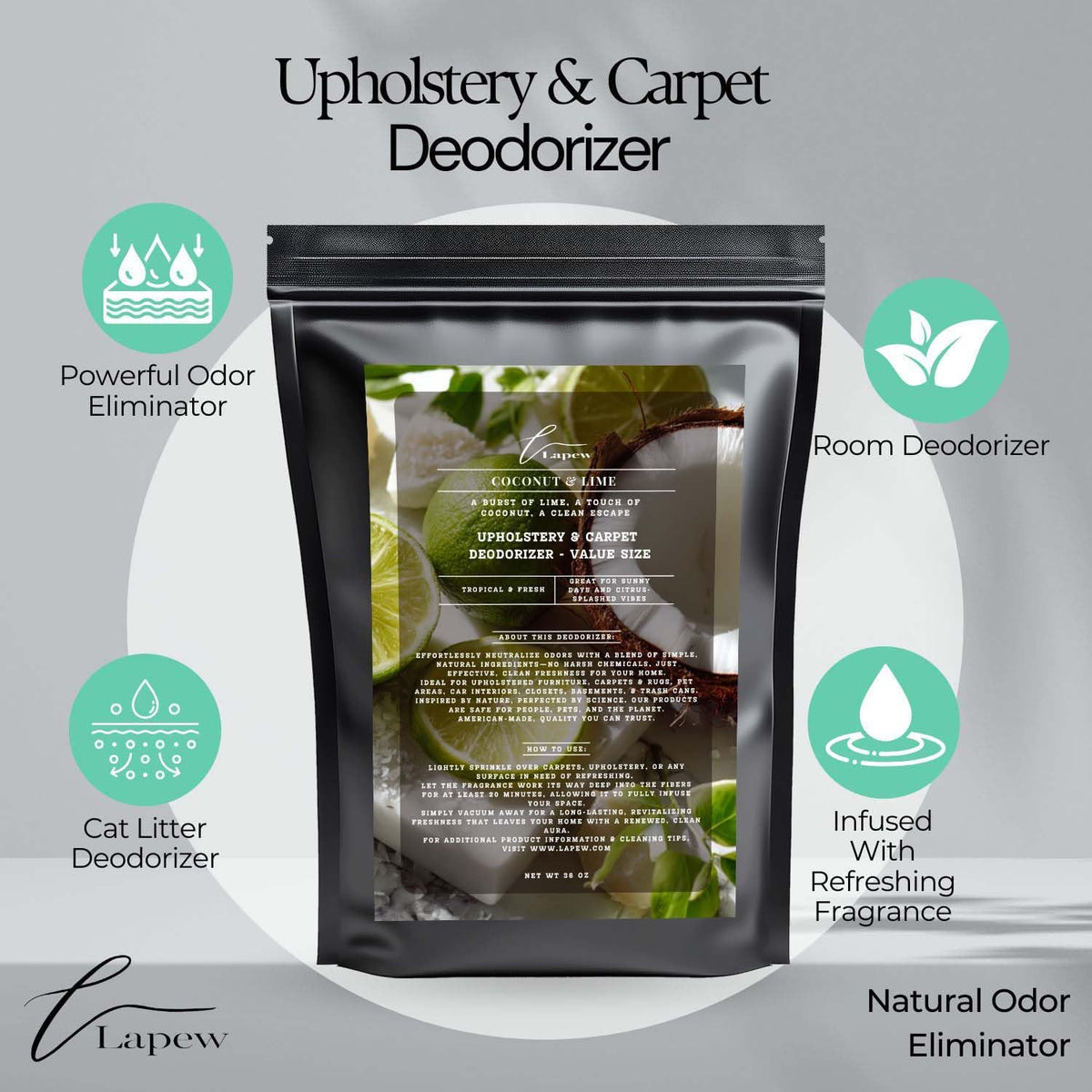 Coconut & Lime Carpet Freshener Powder Refill 36 oz | Powerful Odor Eliminator for Home |
