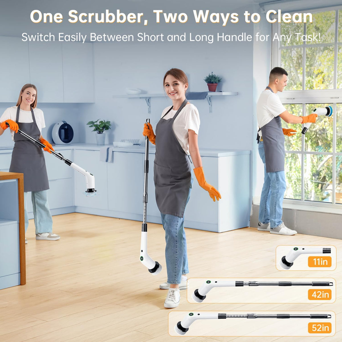 Electric Spin Scrubber, Cordless Shower Scrubber with 8 Scrub Brush, 2 Speed with Adjustable
