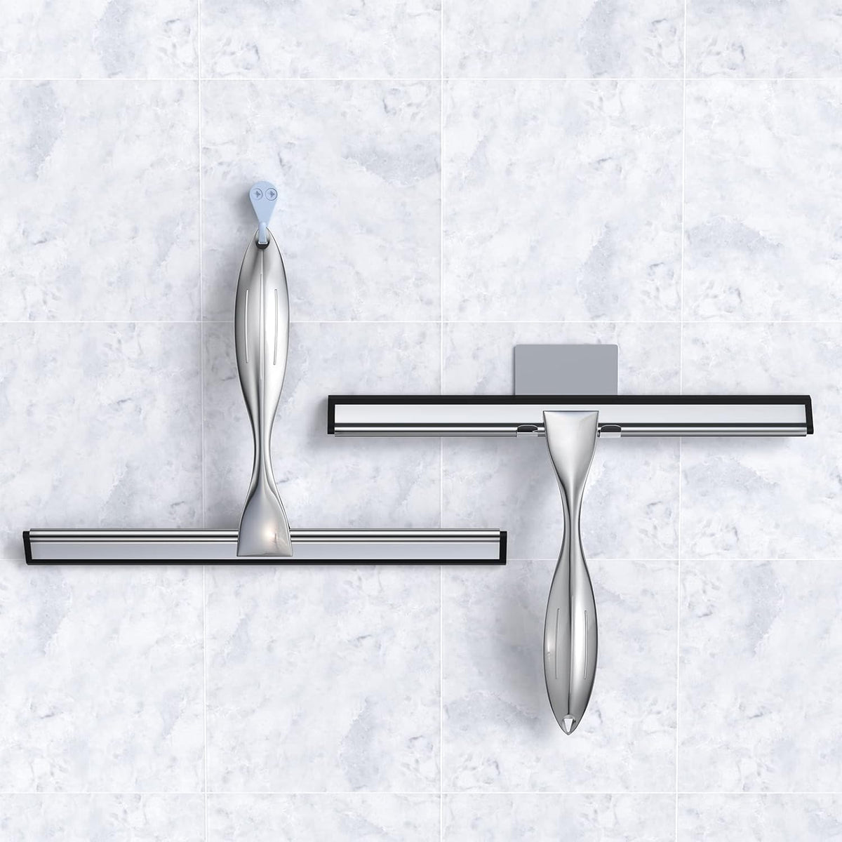 14-Inches Stainless Steel Shower Squeegee Set, Include Shower Door Hook, Adhesive Hook and Spare