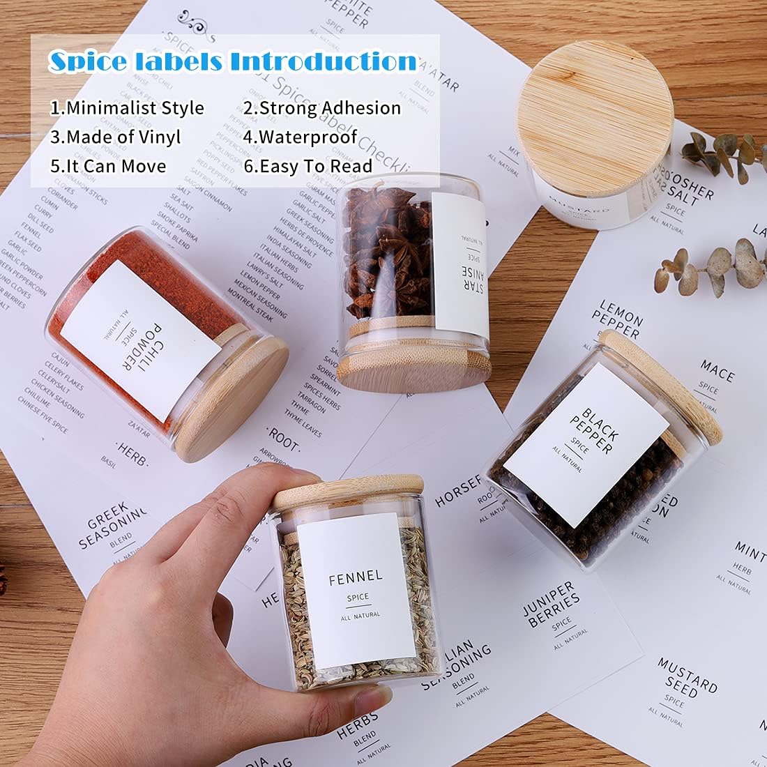 Glass Spice Jars with Bamboo Lids - 20 Pcs Thicken(2.4mm) 4oz Airtight Seasoning Containers with