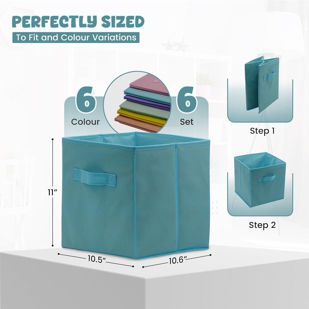 4E's Novelty 6 Pack 11 Inch Pastel Color Storage Foldable Cube Bins, Colorful Storage Baskets For