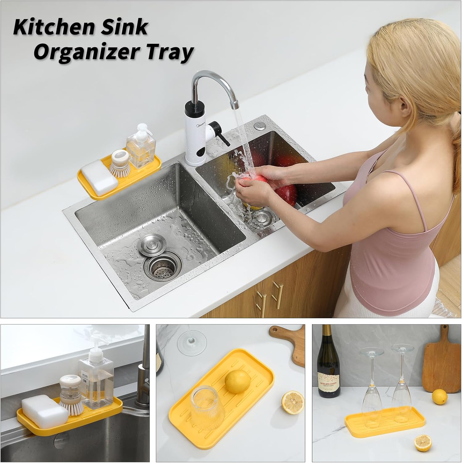 Silicone Kitchen Sink Organizer Tray for Multiple Usage,Easy Clean,Eco-Friendly Sponges Holder for