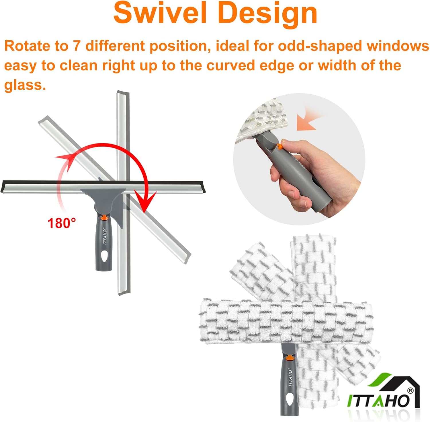ITTAHO Squeegee for Window Cleaning,12" Squeegee and 11" Microfiber Scrubber Combi with Stainless