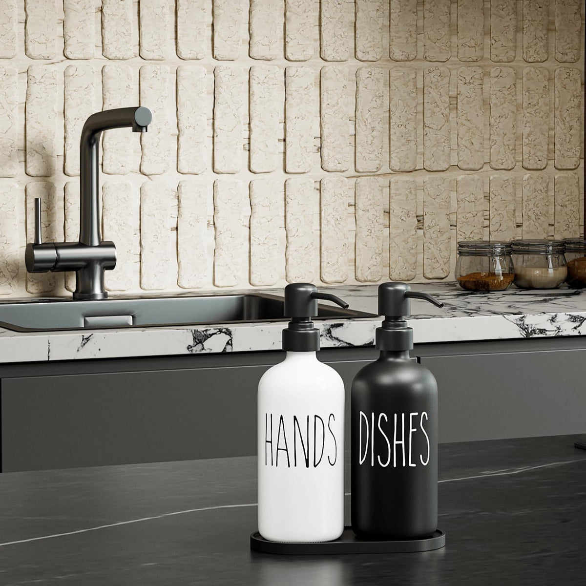 MOMEEMO Kitchen Soap Dispenser Set, Contains Dish and Hand Soap Dispenser, Suitable for Farmhouse